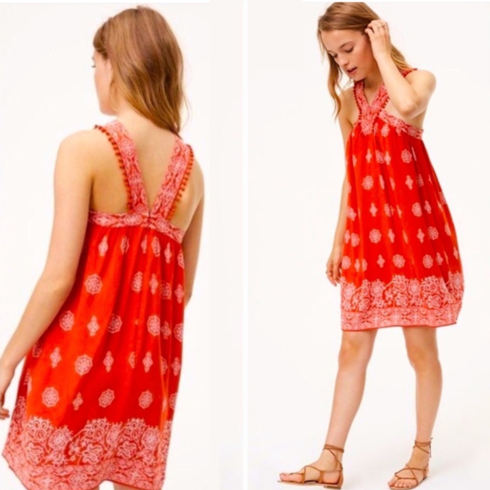 NWT LOFT Ole Paisley Pom-Pom Halter Swing Dress